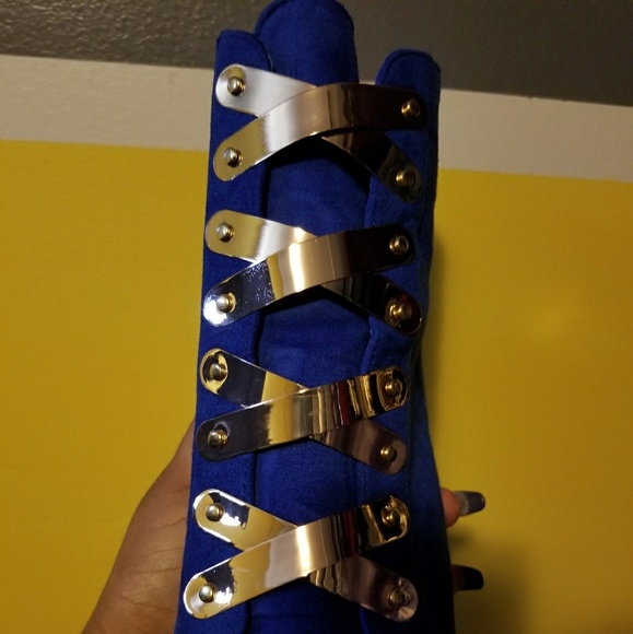 OFFER Royal blue and gold high heel booties/ boots - Picture 5 of 8